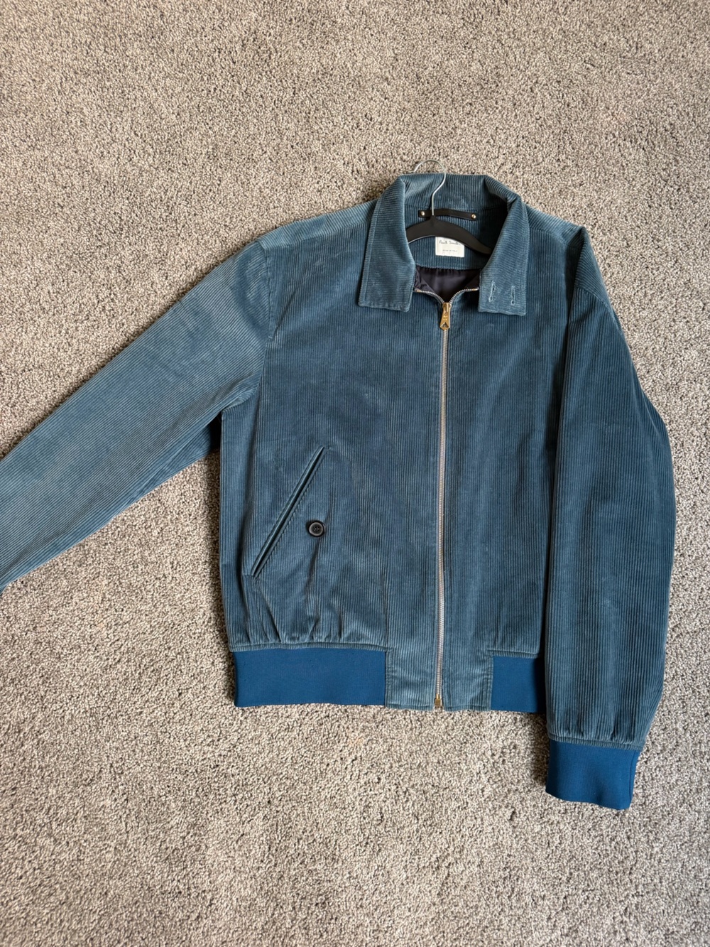 Paul Smith Teal Corduroy Zip-Front Bomber Jacket